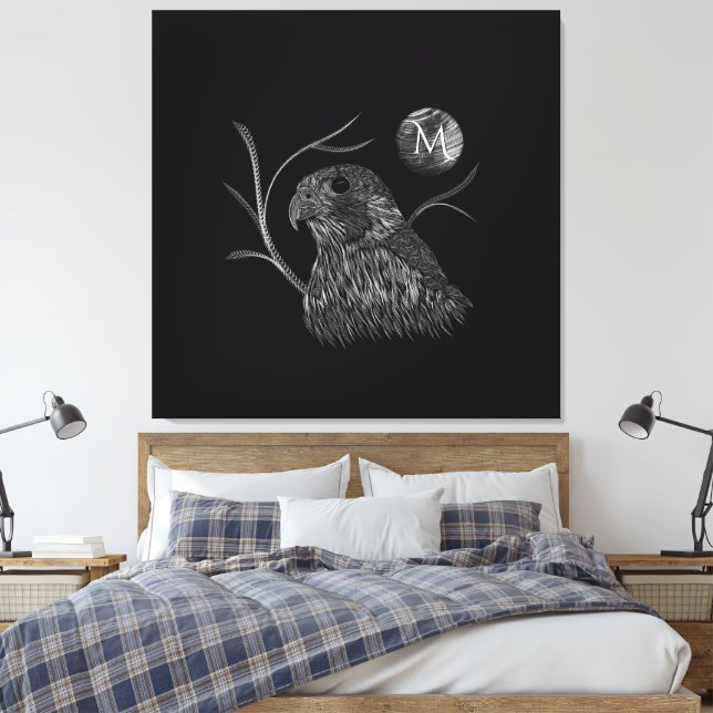 Lienzo Falcon Full Moon Monograma Negro (Insitu(Dormitorio))