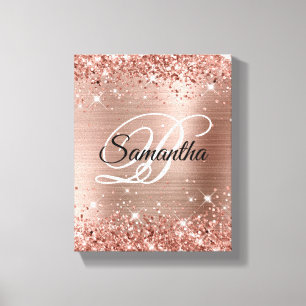 Lienzo Falso Monograma Elegante de Oro Rosa con Brillo