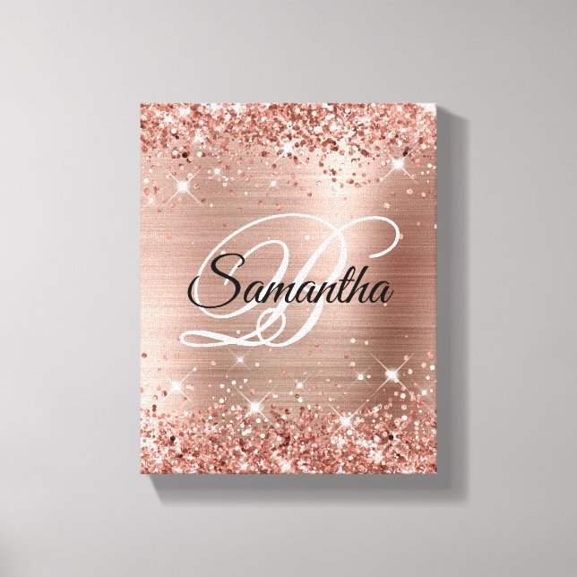 Lienzo Falso Monograma Elegante de Oro Rosa con Brillo (Anverso)