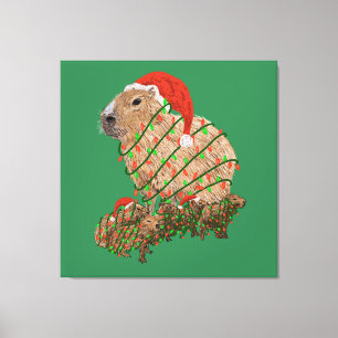 Lienzo Familia de Carpinchos de Navidad envueltos en luce