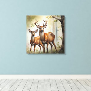 Lienzo Familia de Ciervos en Claro del Bosque Fauna