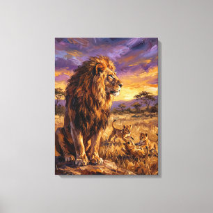 Lienzo Familia de Leones al Atardecer – Materic Fine Art