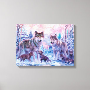 Lienzo Familia De Lobos Pintando