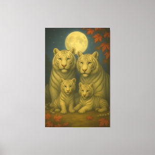 Lienzo Familia de Tigre Blanco de Cuatro – Fino Otoño a l