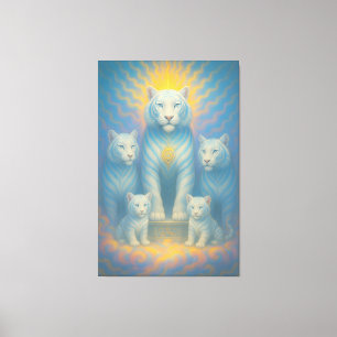 Lienzo Familia del Tigre Blanco Celestial Radiante ManJ