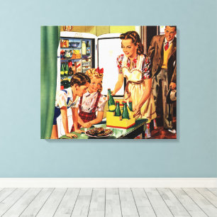 Lienzo Familia Vintage, Mamá con Niños, Meriendas en la C