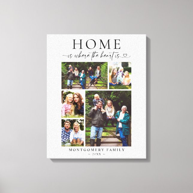 Lienzo Family Photo Collage Keepsake Heart Script (Anverso)