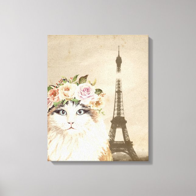 Lienzo Fancy Cat & Eiffel Tower (Anverso)