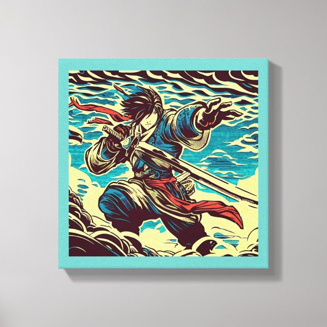 Lienzo Fantasía Anime Hero 1 - Woodcut japonés (Anverso)
