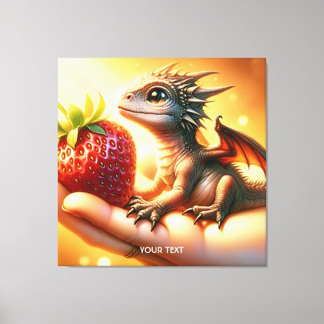 Lienzo Fantasía Cuesta Bebé Dragon Strawberry (Anverso)