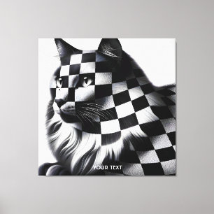 Lienzo Fantasía Cute Checkered, gato encantador