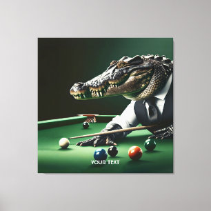 Lienzo Fantasía Cute Cocodrilo Jugando Billiard