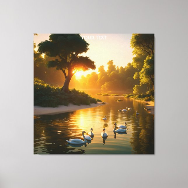 Lienzo Fantasía Cute Vivid Swans Sunset Forest. Perfecto  (Anverso)