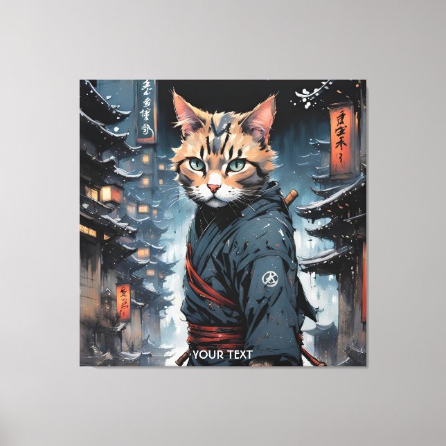 Lienzo Fantasía cute vivo guerrero de gato japonés (Anverso)