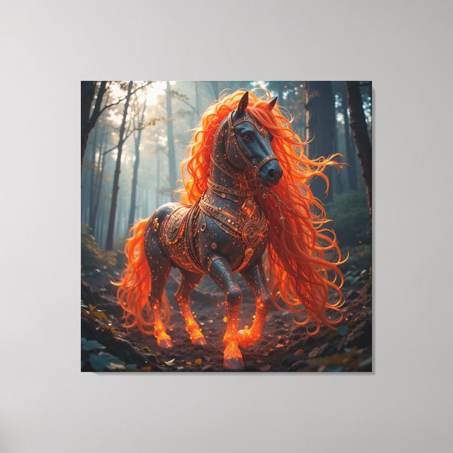 Lienzo 🐴🔥 Fantasía de caballo fogoso Crin roja (Anverso)