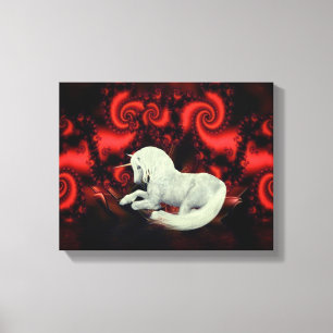 Lienzo Fantasía de caballo rojo Unicornio blanco