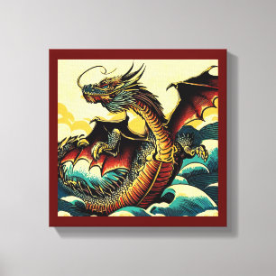 Lienzo Fantasia de Dragón Europeo - Grabado en Madera 2