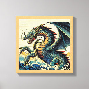Lienzo Fantasia de Dragón Europeo - Grabado en Madera 4