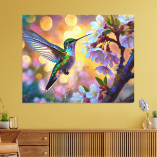 Lienzo Fantasía de Flor de Cerezo Amanecer Colibrí