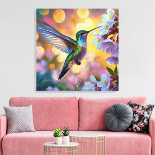 Lienzo Fantasía de flor de cerezo Colibrí