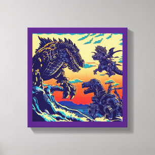 Lienzo Fantasía Dinosaurios Robots Anime - Woodcut 1