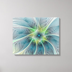 Lienzo Fantasía Flor Fractal Verde Azul