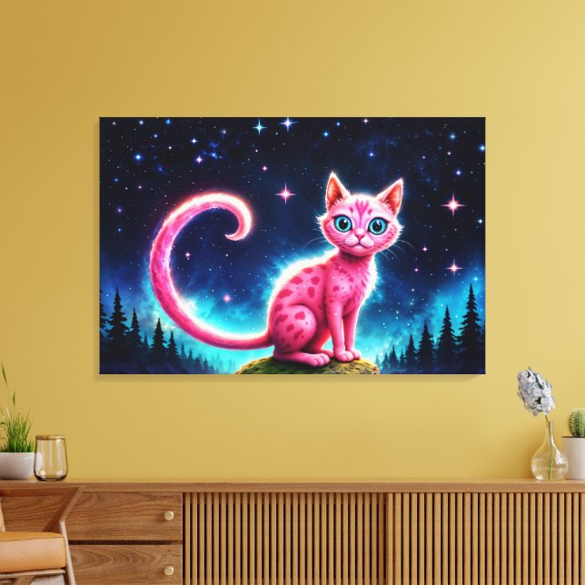 Lienzo Fantasía gato rosa en el bosque nocturno mágico es (Insitu (Sala de estar))