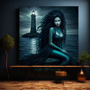 Lienzo Fantasía Hermosa Faro de sirena Gothic Mermaid