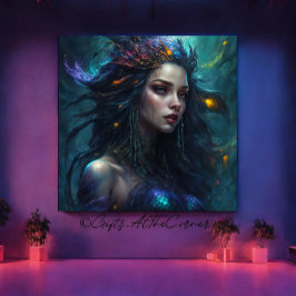 Lienzo Fantasía Hermosa Princesa de la Sirena Violeta