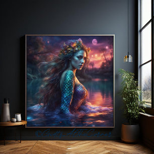 Lienzo Fantasía Hermosa Princesa Siren Sirena En Un Lago