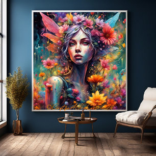 Lienzo Fantasía Hermosa y colorida flor Princesa de hadas