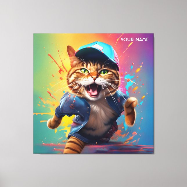 Lienzo Fantasía lindo gato bailando hip-pop (Anverso)