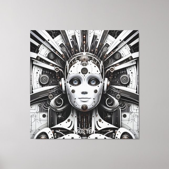 Lienzo Fantasía lindo Robot negro blanco (Anverso)