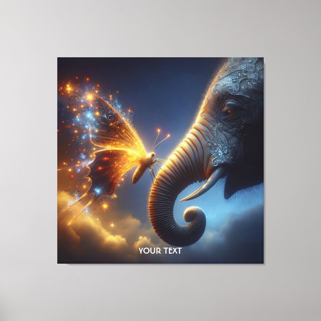 Lienzo Fantasía Mariposa Cuta Elefante Bebé (Anverso)