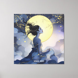 Lienzo Fantasía Mujer Cute Árboles Luna