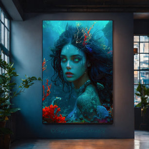 Lienzo Fantasía Mystical Mermaid Princess Blue Underwater