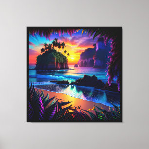 Lienzo Fantasía Playa Tropical Tres