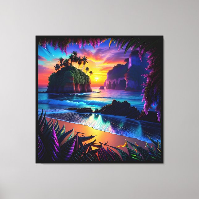 Lienzo Fantasía Playa Tropical Tres (Anverso)