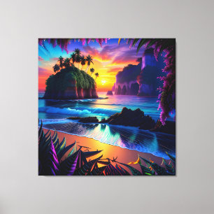 Lienzo Fantasía Playa Tropical Tres