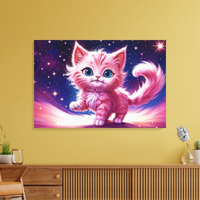 Lienzo Fantasía rosa flauta gatito ojos azules brillantes (Insitu (Sala de estar))