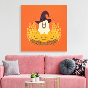 Lienzo Fantasma Lindo Espeluznante y Calabazas Corona de 