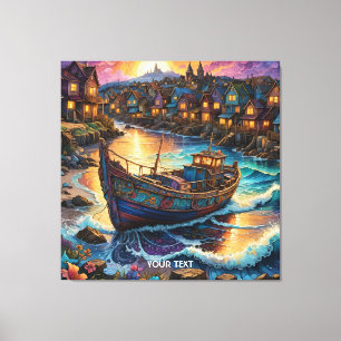 Lienzo Fantasy Cute Bote Village Sunset