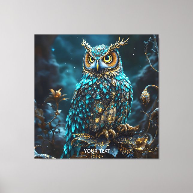 Lienzo Fantasy Cute Brass Turquoise Owl (Anverso)