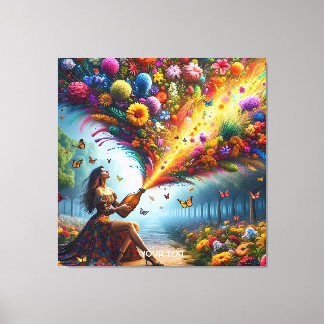 Lienzo Fantasy Cute Flowers Chica Botella (Anverso)