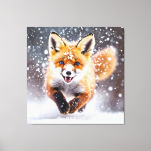 Lienzo Fantasy Cute Fox Cub Snow
