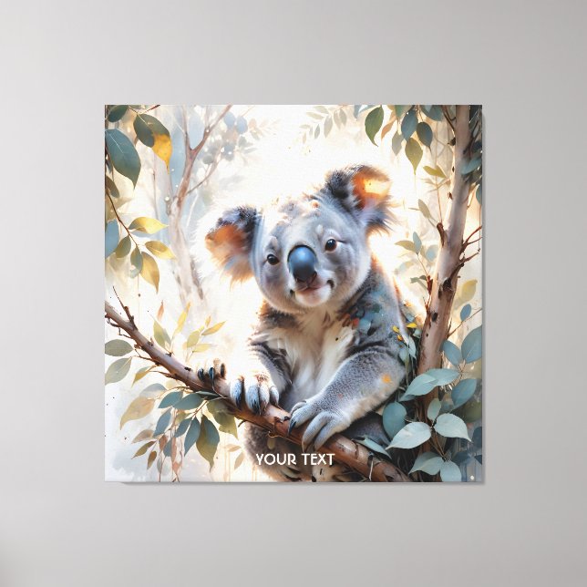 Lienzo Fantasy Cute Koala Tree Watercolor (Anverso)
