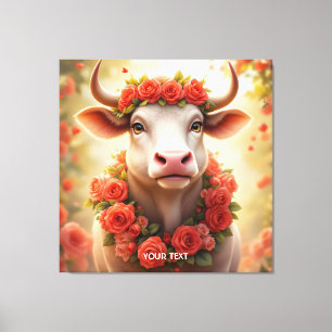 Lienzo Fantasy Cute Lovely Cow Rosas