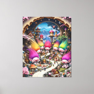 Lienzo Fantasy Cute Mini Troll City