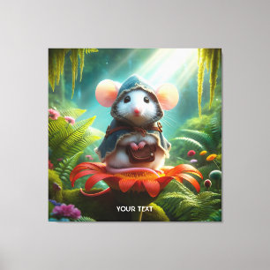 Lienzo Fantasy Cute Mouse Gorra flor