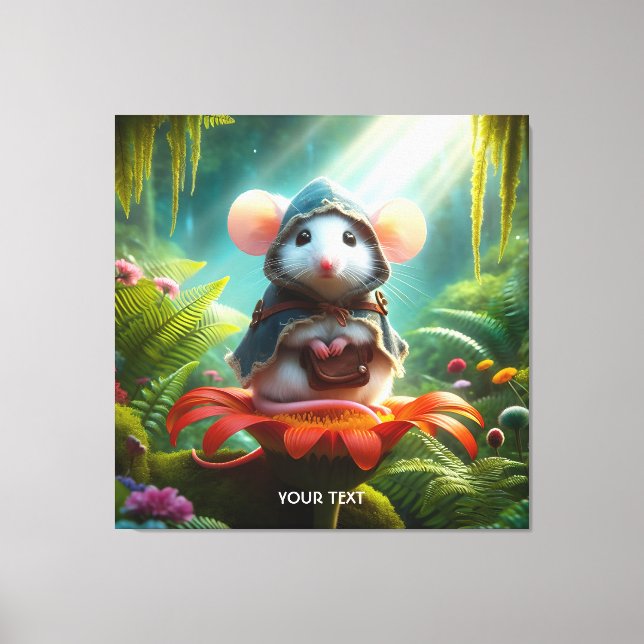 Lienzo Fantasy Cute Mouse Gorra flor (Anverso)